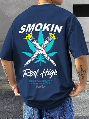 TripBroz Graphic Print Men Round Neck Navy Blue T-Shirt