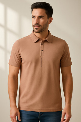 Sportz Fit Solid Men Polo Neck Brown T-Shirt