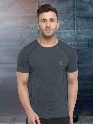 CHKOKKO Self Design Men Round Neck Grey T-Shirt