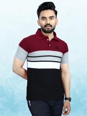 HYPERSENSE Colorblock Men Polo Neck Black, Maroon T-Shirt