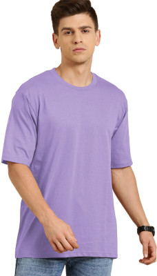 LazyChunks Solid Men Round Neck Purple T-Shirt