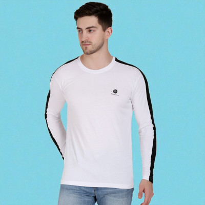 FARICON Striped Men Round Neck White T-Shirt