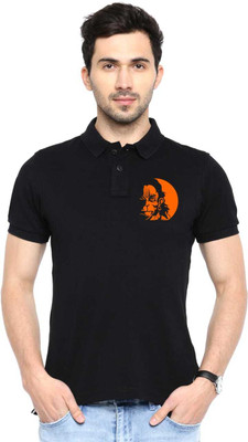 PRINTONLINE Printed Men Polo Neck Black T-Shirt