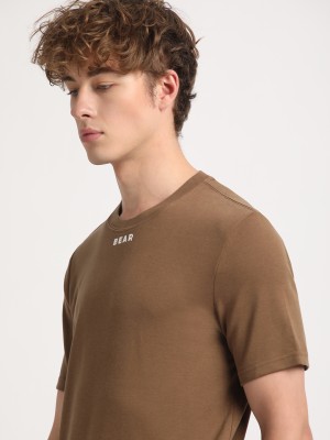 THE BEAR HOUSE Solid Men Round Neck Brown T-Shirt