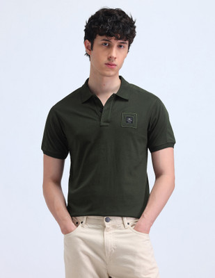 FLYING MACHINE Solid Men Polo Neck Green T-Shirt