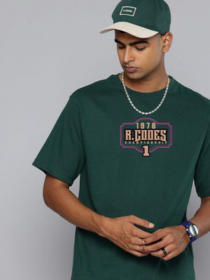 R.Code by The Roadster Life Co. Printed Men Round Neck Dark Green T-Shirt