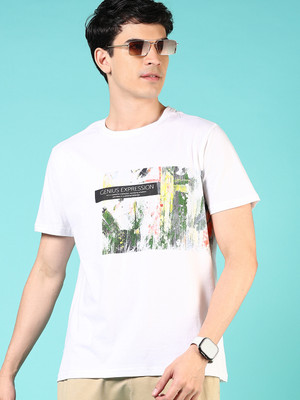 V-MART Printed Men Round Neck White T-Shirt