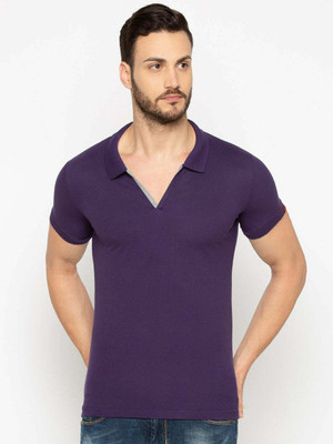 Status Quo Solid Men Polo Neck Purple T-Shirt
