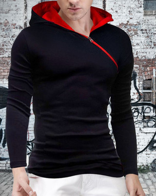 EyeBogler Printed Men Hooded Neck Black, Red T-Shirt