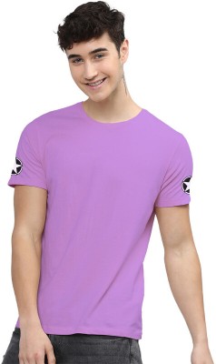 LazyChunks Solid Men Round Neck Purple T-Shirt