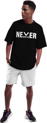 etsun Typography Men Round Neck Black T-Shirt