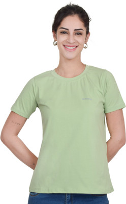 ATHOME Solid Women Round Neck Light Green T-Shirt