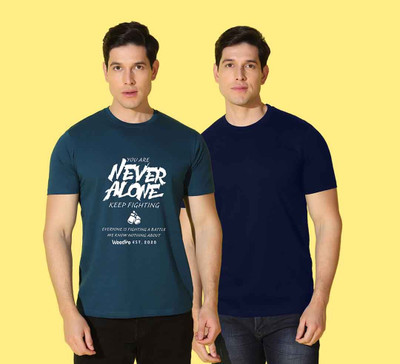 WOOSTRO Typography Men Round Neck Blue, Dark Blue T-Shirt
