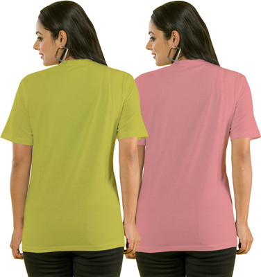 HouseOfCommon Solid Women Round Neck Multicolor T-Shirt