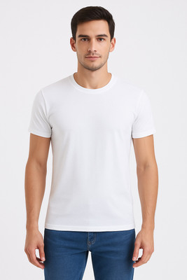 Ghosh Solid Men Round Neck Reversible White T-Shirt
