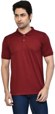 altius Solid Men Polo Neck Maroon T-Shirt