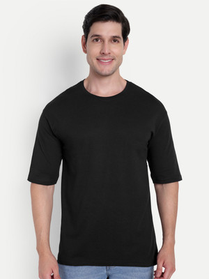 HouseOfCommon Solid Men Round Neck Black T-Shirt