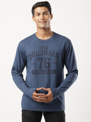 JOCKEY Printed, Typography Men Round Neck Blue T-Shirt