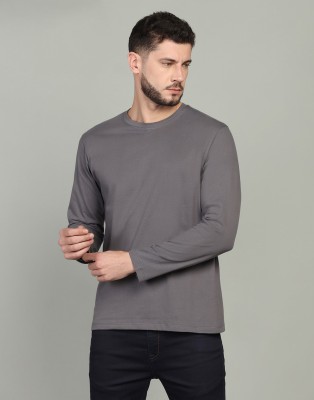 Smookyarora Solid Men Round Neck Grey T-Shirt