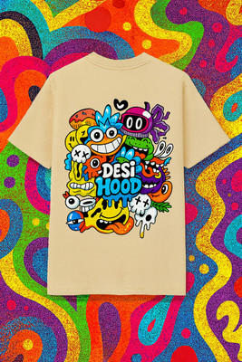 Desi Hood Graphic Print Men Round Neck Beige T-Shirt