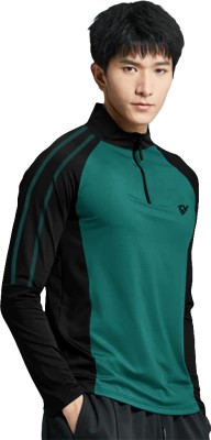 EyeBogler Colorblock Men Henley Neck Black, Green T-Shirt