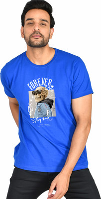 Burundi Blu Printed, Typography Men Round Neck Blue T-Shirt