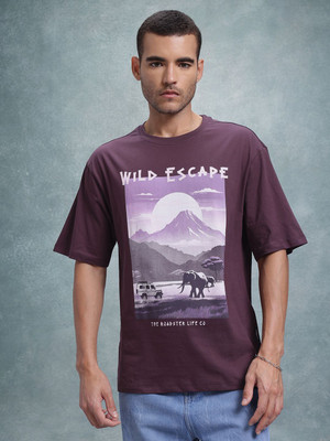 Roadster Printed Men Round Neck Purple T-Shirt