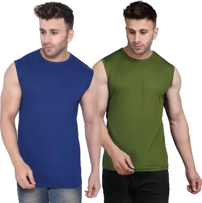Moordale Fab Solid Men Round Neck Dark Blue, Dark Green T-Shirt