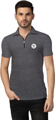 Lawful Casual Printed Men Polo Neck Grey T-Shirt