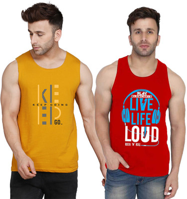 SLOWLORIS Printed Men Scoop Neck Red, Yellow, White T-Shirt