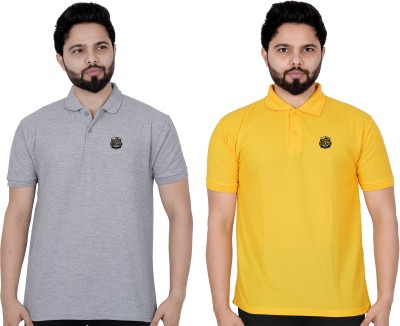 La Milano Solid Men Polo Neck Yellow T-Shirt