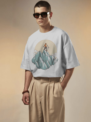 Senotex Graphic Print Men Round Neck White T-Shirt