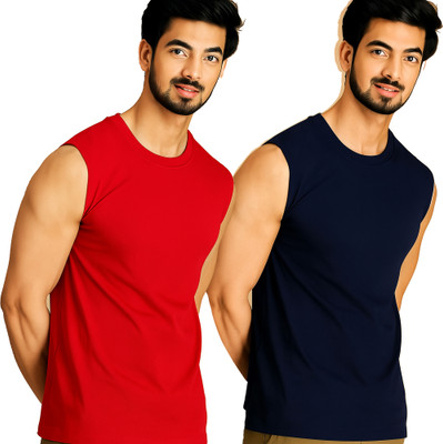Moordale Solid Men Round Neck Red, Dark Blue T-Shirt