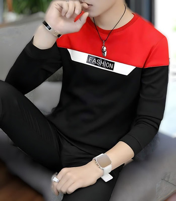 Autna Printed Men Round Neck Red, Black T-Shirt