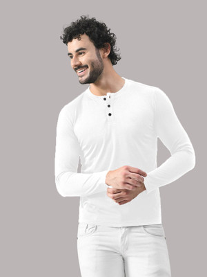Blisstone Solid Men Henley Neck White T-Shirt