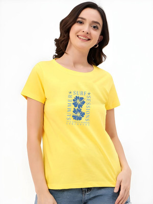 SZN Graphic Print Women Round Neck Yellow T-Shirt