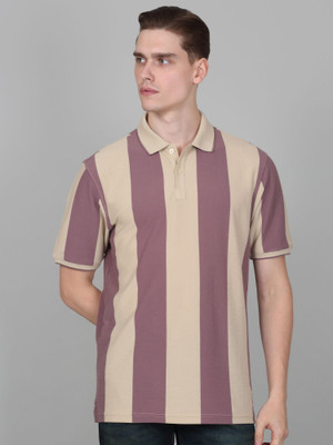 CANTABIL Striped Men Polo Neck Beige T-Shirt