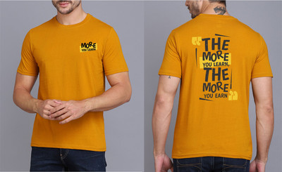 WOOSTRO Printed Men Round Neck Yellow T-Shirt