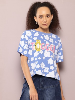 Kook N Keech Disney Printed Women Round Neck Blue T-Shirt