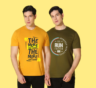 WOOSTRO Printed Men Round Neck Multicolor T-Shirt