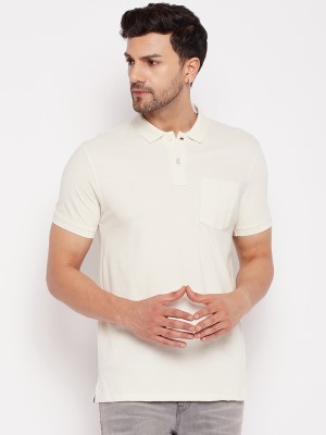 98 Degree North Solid Men Polo Neck Beige T-Shirt