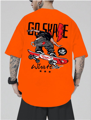 TB Blue Printed, Typography Men Round Neck Orange T-Shirt