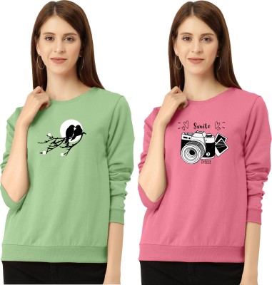 ZentWorld Printed Women Round Neck Light Green, Pink T-Shirt