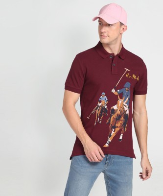 U.S. POLO ASSN. Printed Men Polo Neck Brown T-Shirt