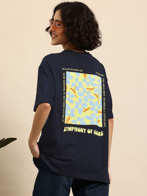 Mast & Harbour Printed Women Round Neck Blue T-Shirt