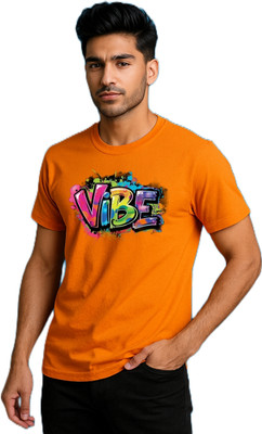 purycot Printed Men Round Neck Orange T-Shirt