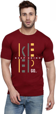 SLOWLORIS Printed, Typography Men Round Neck Maroon T-Shirt