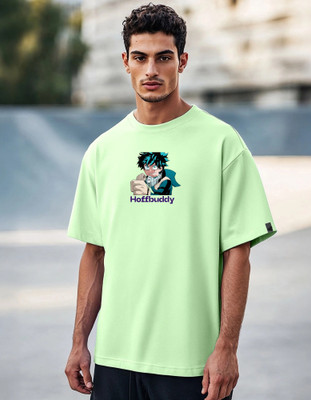 Hoffbuddy Graphic Print Men Round Neck Light Green T-Shirt