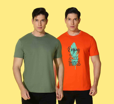 WOOSTRO Solid, Typography Men Round Neck Multicolor T-Shirt