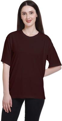 WILD DREAMS Solid Women Round Neck Maroon T-Shirt